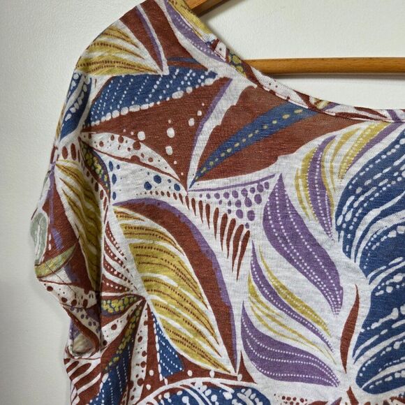 EUC FOLIAGE PRINT 100% LINEN CAP SLEEVES TOP SIZE MEDIUM WOMENS - Picture 10 of 16